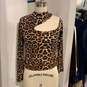 Leopard Print Asymmetrical Cut Out Blouse